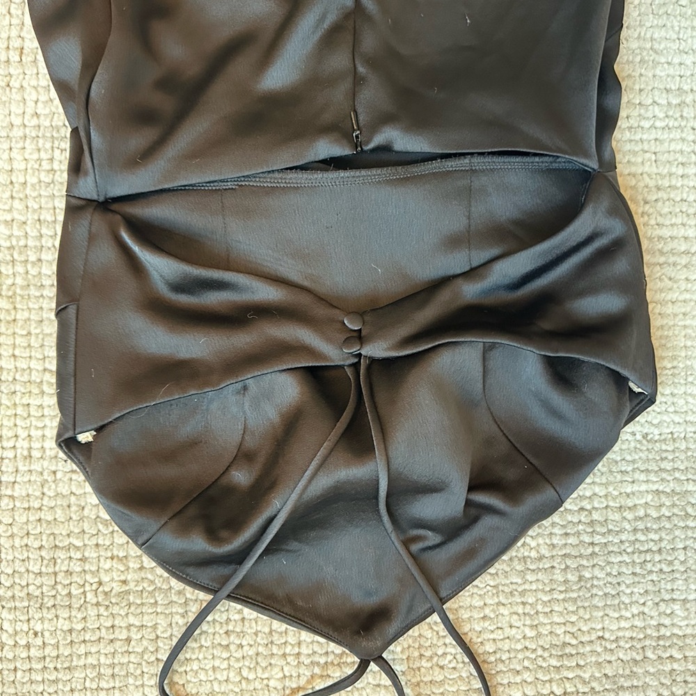 Jenny Yoo Black Summer Satin Long Dress With Cut Out Back - Picture 4 of 6